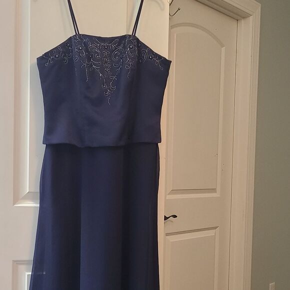 Alfred Angelo Navy Blue Beaded Formal Prom Evening Gown - Picture 4 of 13